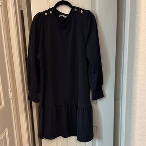 LOFT Navy Blue Dress with Gold Accents